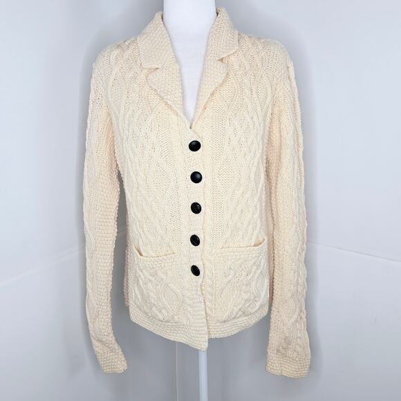 Inis Crafts NWT Irish made button down sweater large ivory cream - Picture 1 of 17